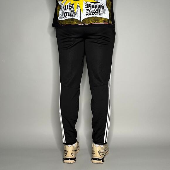 Vintage Y2K Adidas Sweatpants Mens XS Black White 3 Stripes Polyester Zippers - Picture 3 of 4